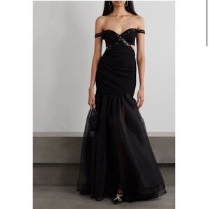 Staud Emmaline Off-the-Shoulder Cut-Out Tulle Dress in‎ Black NWT Size Medium